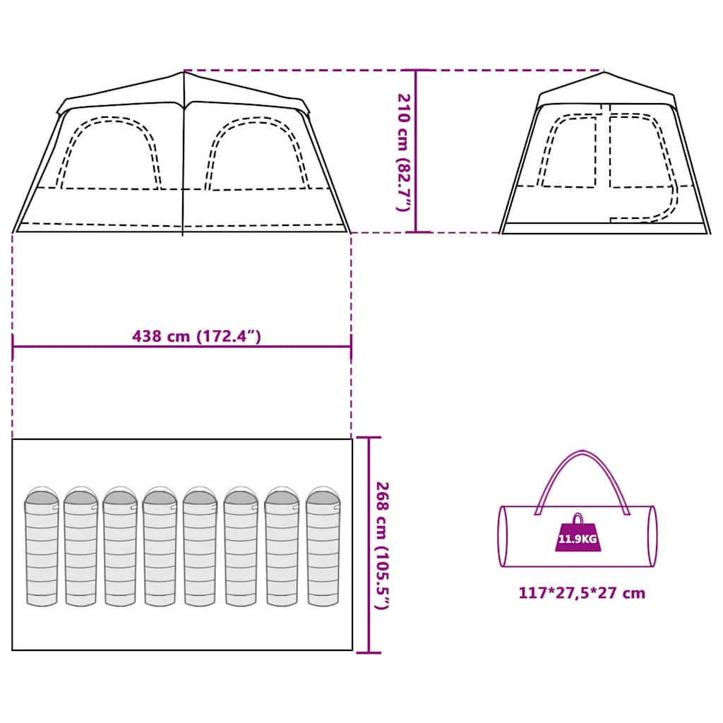 Dome Family Tent for 8 Persons Green Quick Release