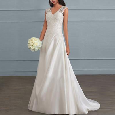 Свадебное платье для невесты, кружевное аппликация, V-образный вырез, без рукавов, свадебное платье, атласное торжественное платье, коктейльное вечернее платье