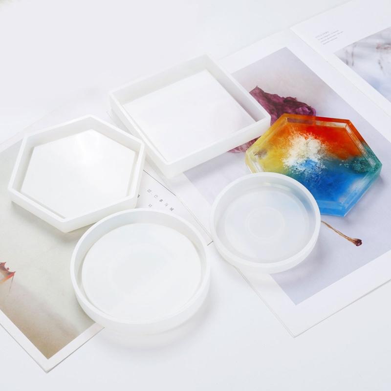 Coaster Silicone Bracket Holder Molds Geometric Shape Hexagonal Square Round Epoxy Resin Bracket for DIY Decoration