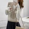 New Chic Korean Fashion Striped Waistcoat Knitted Vintage Sweaters Women Autumn Winter Casual Lady Vests