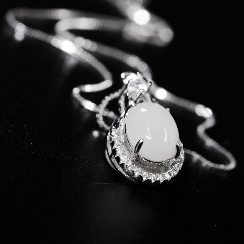 Сертифицированная натуральная подвеска-ожерелье из белого нефрита Хэтянь с инкрустацией из стерлингового серебра 925 пробы для женщин