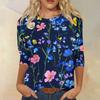 Women's Fashion Casual Seven Sleeve Printed Round Neck T-Shirt Top