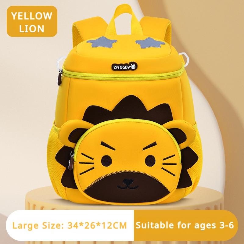 Autumn Winter New Kindergarten Schoolbag Three-dimensional Cartoon Lion Cat SBR Waterproof Satchel Lightweight Bucket Backpack for Boy 1-6 Years Old