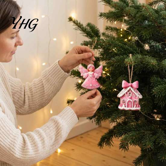 Christmas Tree Garland Decor Pieces 12/24/36Pcs Pink Gingerbread Wooden Ornaments, Xmas Hanging Decorations, Holiday Souvenirs for Seasonal