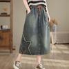 Юбка-полуюбка из хлопка для женщин, летняя повседневная универсальная джинсовая юбка, свободная, удобная, большого размера, с высокой талией, эластичная юбка-полуюбка