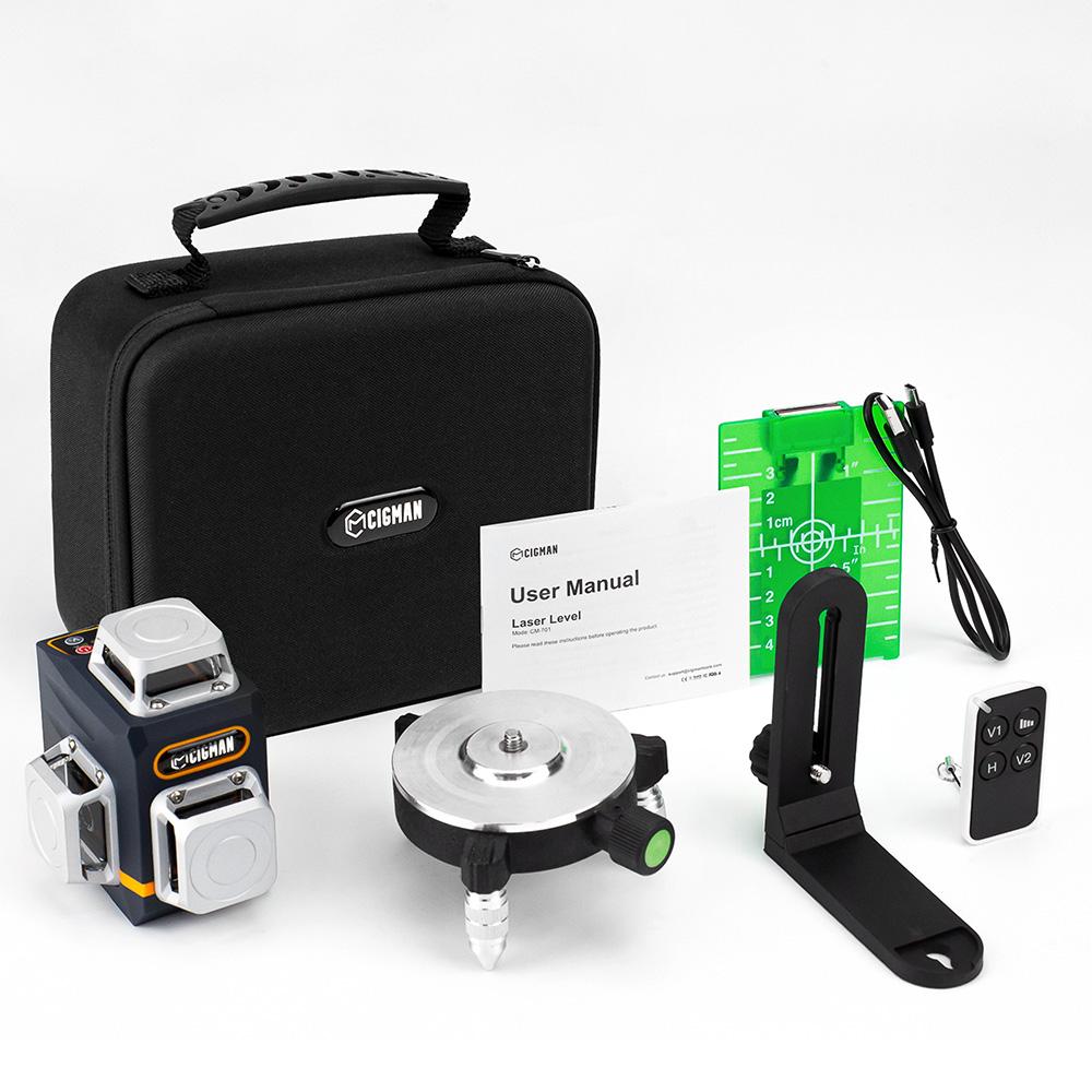 CIGMAN CM-701 3x360° самовыравнивающийся лазерный уровень, 100 футов 3D зеленая перекрестная линия, аккумуляторная батарея, пульт дистанционного управления - вилка ЕС