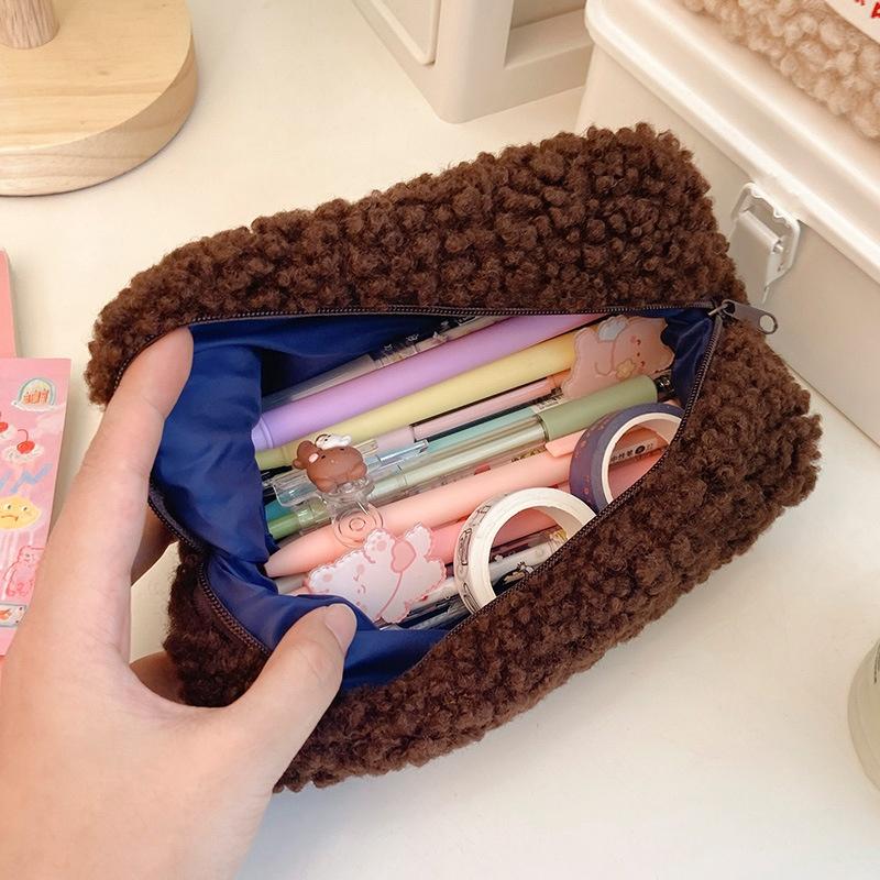 Lamb Hair Cosmetic Bag Plush Storage Bag Cute Stationery Bag Large Capacity Stationery Cosmetic Storage Bag