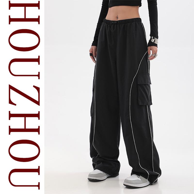 Y2K Женская черная уличная одежда Techwear Корейский Харадзюку Спортивные штаны с парашютом Мужские спортивные штаны Широкие брюки для бега Брюки Одежда