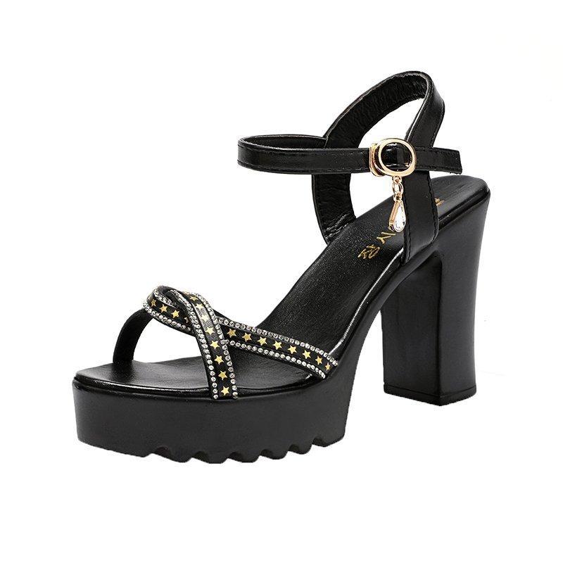 Босоножки на высоком каблуке со стразами для женщин, летние, новые, удобные и простые, модные босоножки с пряжкой