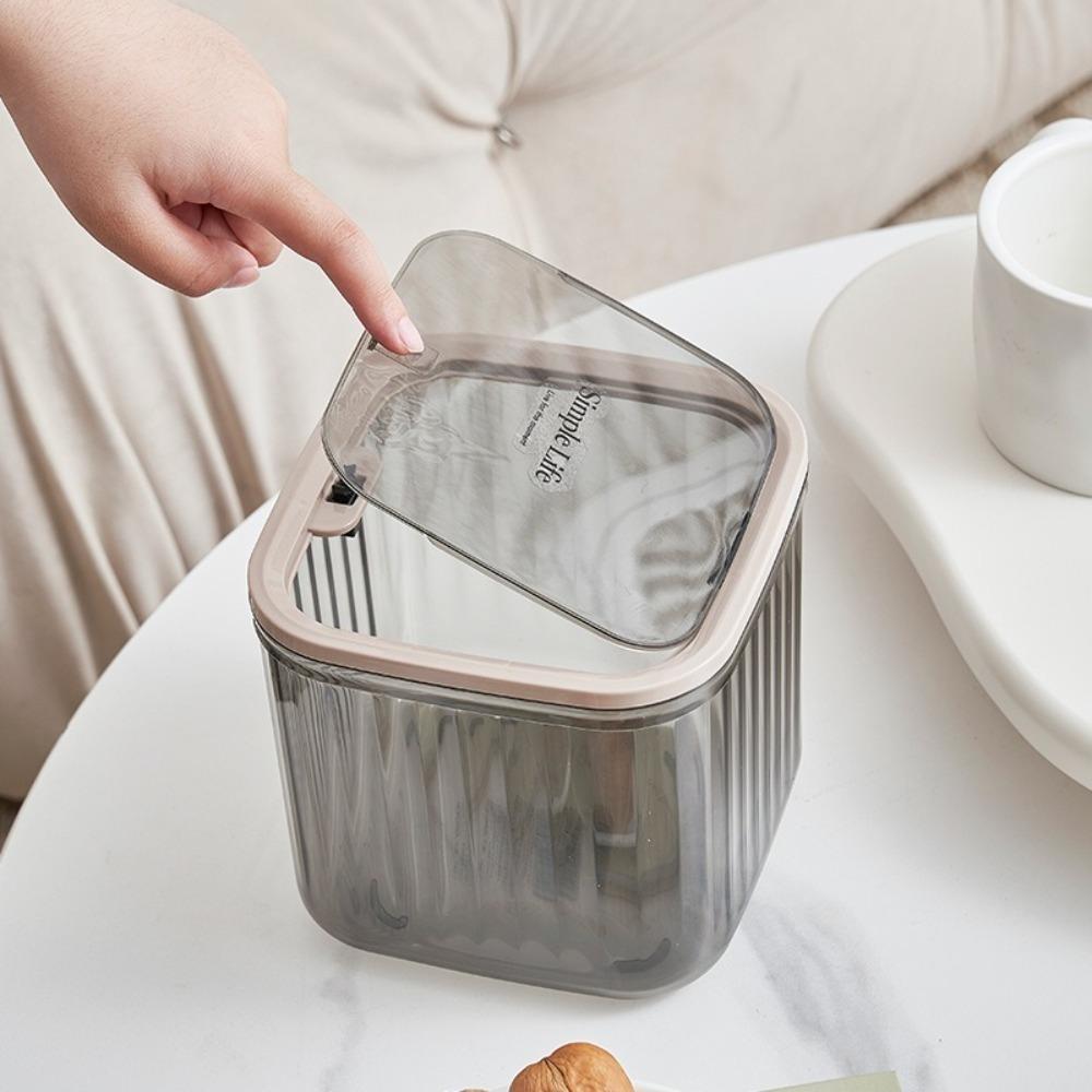 With Lid Mini Trash Can Dust Proof Desktop Storage Box New Transparent Storage Box  Workstation
