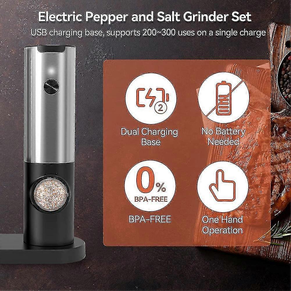 Rechargeable Electric Salt And Pepper Grinder Set With Double Charging Base, Usb Cable, Automatic Salt Pepper Grinder