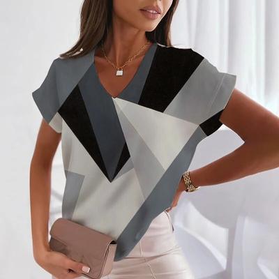 Женская футболка с v-образным вырезом и принтом, одежда в стиле Харадзюку, повседневная мода, летние трендовые топы с короткими рукавами и короткими рукавами