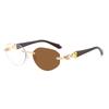 European and American frameless oval cat eye sunglasses women's square and round face thin fashion glasses gem-set diamond light luxury sunglasses