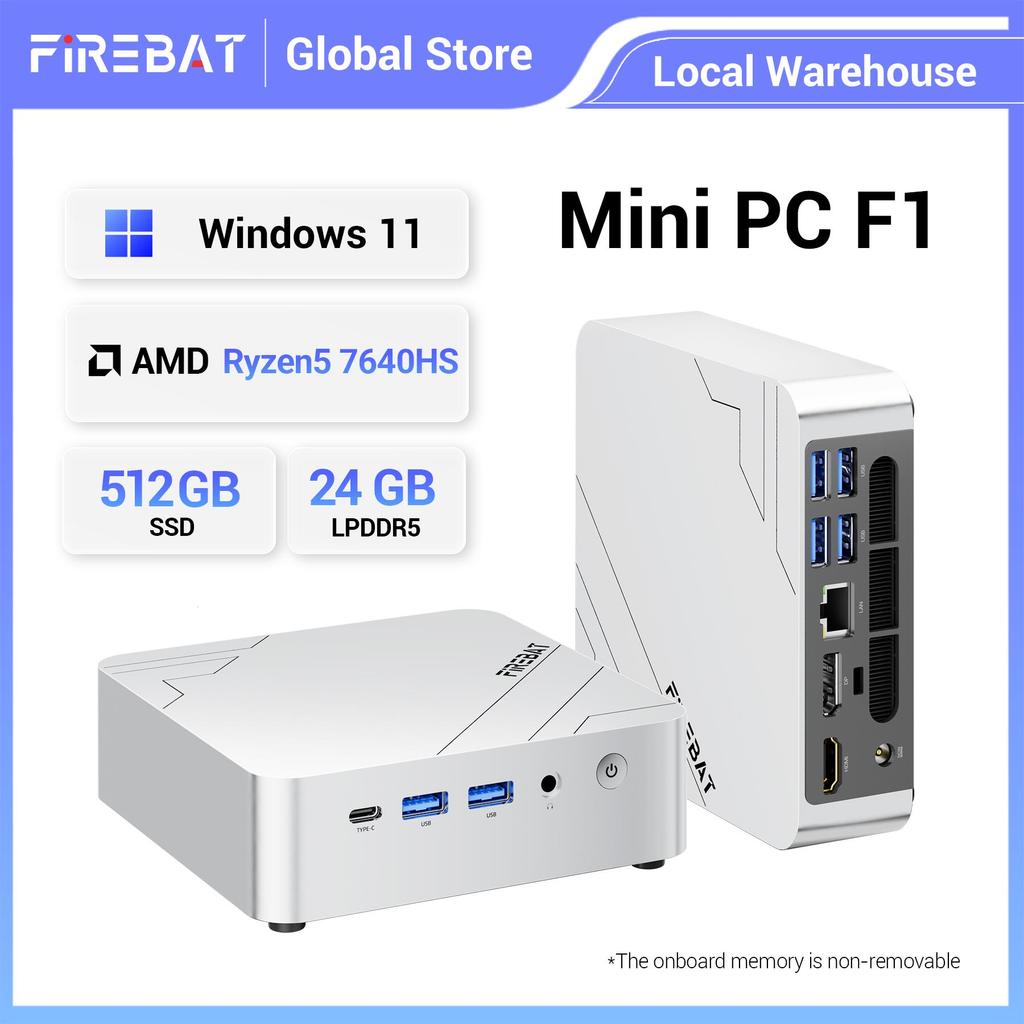FIREBAT F1 Мини-ПК AMD Ryzen 5 7640HS LPDDR5 24 ГБ ОЗУ 512 ГБ SSD WIFI6 BT5.2 Портативный МИНИ-ПК Windows 11 Настольный Компьютер