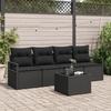 5-piece Garden Sofa Set with Black Poly Rattan Cushions, 2-seater Garden Sofa with Black Poly Cushions 3346253