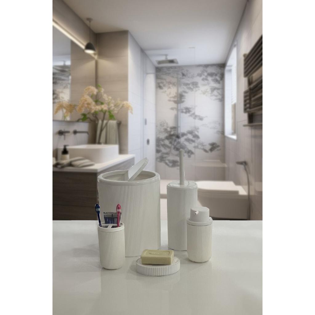 Auaro, набор из 5 круглых предметов для ванной комнаты, покрытый бамбуком в белые полоски