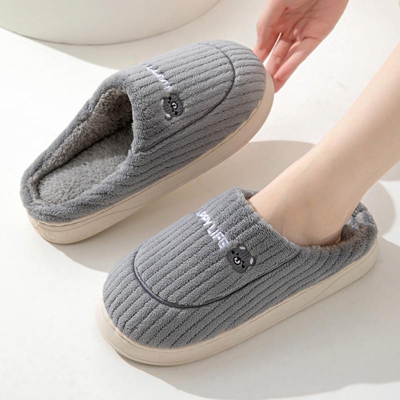 Winter Female Cotton Slippers Couple Home Indoor Warm Cartoon Bear Delicate Plush Slipper