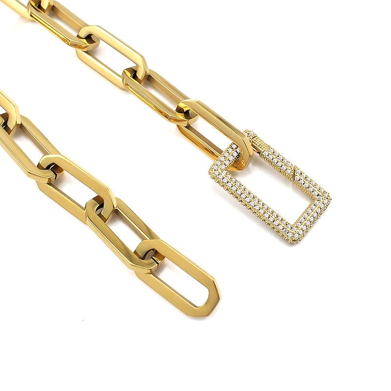 Women's Stylish Stainless Steel Pendant Necklace with Geometric Pattern and Link Chain Featuring Zircon Main Stone
