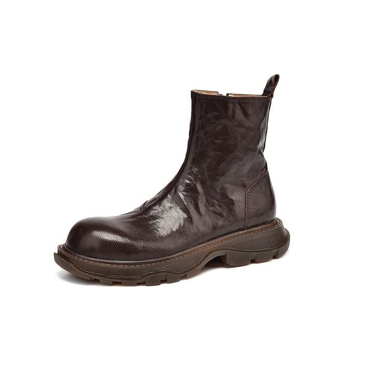 Мода Новая Осень Зима Натуральная Кожа Женские Сапоги Модные Сапоги Челси для Женщин Круглый Носок Короткие Сапоги Обувь на Платформе Ботильоны Женские