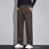 2025 Однотонные Мужские Толстые Брюки Зимние Мужские Теплые Брюки Прямого Покроя Мужские Со Средней Посадкой Длинные Брюки Мужские Повседневные Флисовые Брюки