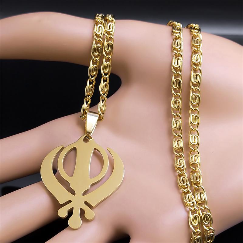 Sikhism Sikh Necklace Women Men Khanda Pendant Stainless Steel India Pakistan Malaysia Punjab Religious Necklaces Jewelry N8090
