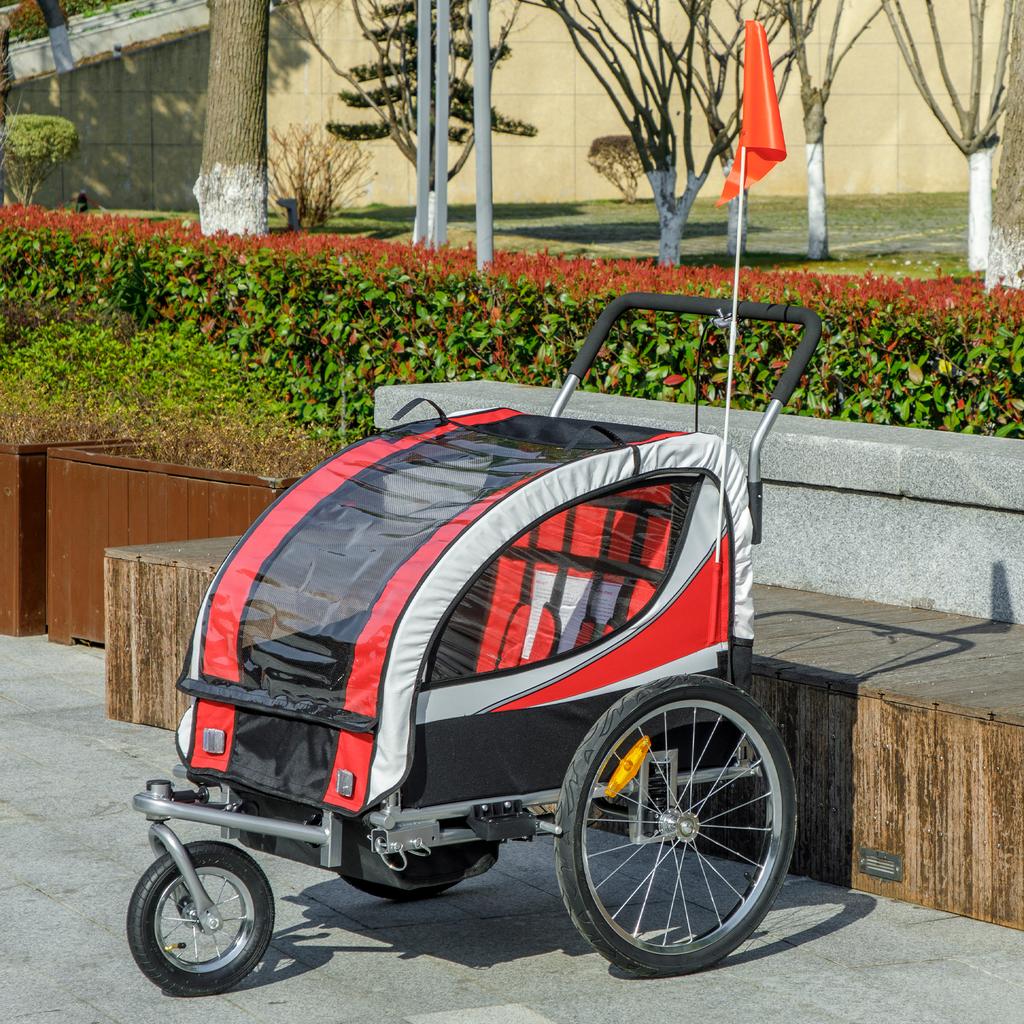 Baby Bike Trailer Child Bicycle Trailer With 5 Point Harness Steel Frame Reflectors Safety Flag Hitch Coupler Red