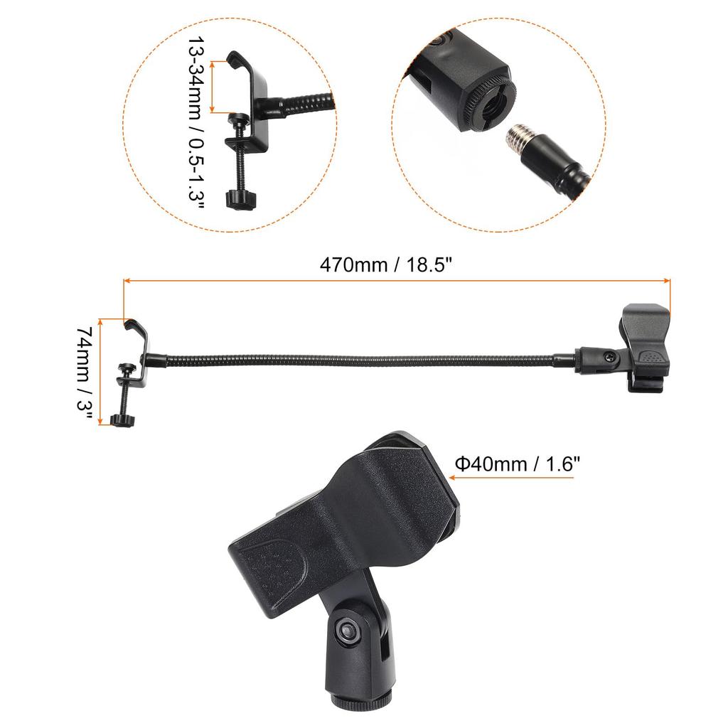 PATIKIL Настольная микрофонная стойка «гусиная шея» с гибким держателем и зажимом, настольная микрофонная стойка с пружинным зажимом для микрофона для пения и речи, черная, 18,5", 3/8"
