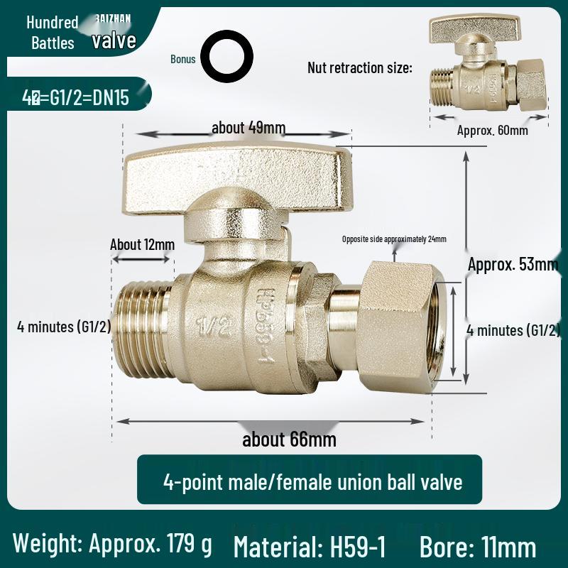 4-6 Point Copper Ball Valve: Internal/External Thread, Straight-Through Water Switch