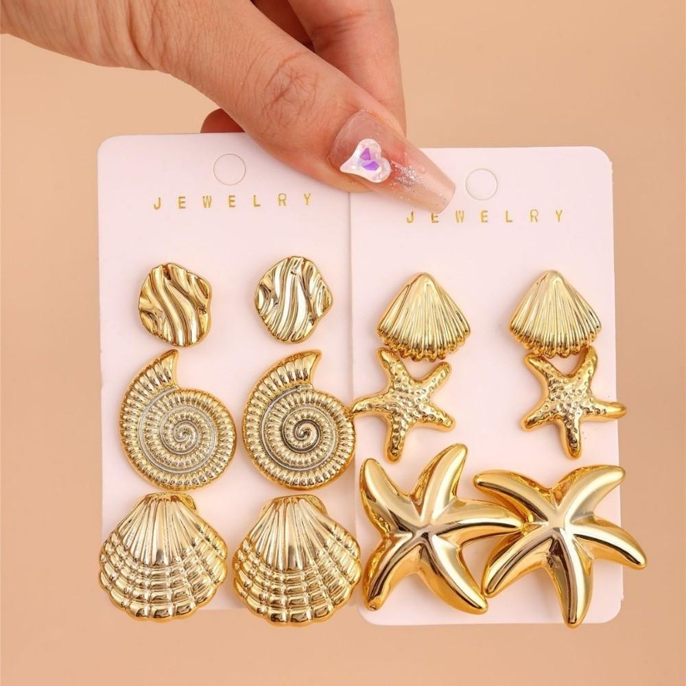 3 Pairs Bohemian Ocean Style Earrings Starfish Ear Studs Vintage Dangle Earring Women Accessories