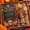 Dia de los Muertos Sugar Skull Keychain - Colorful Skull Charm Pendant for Bags