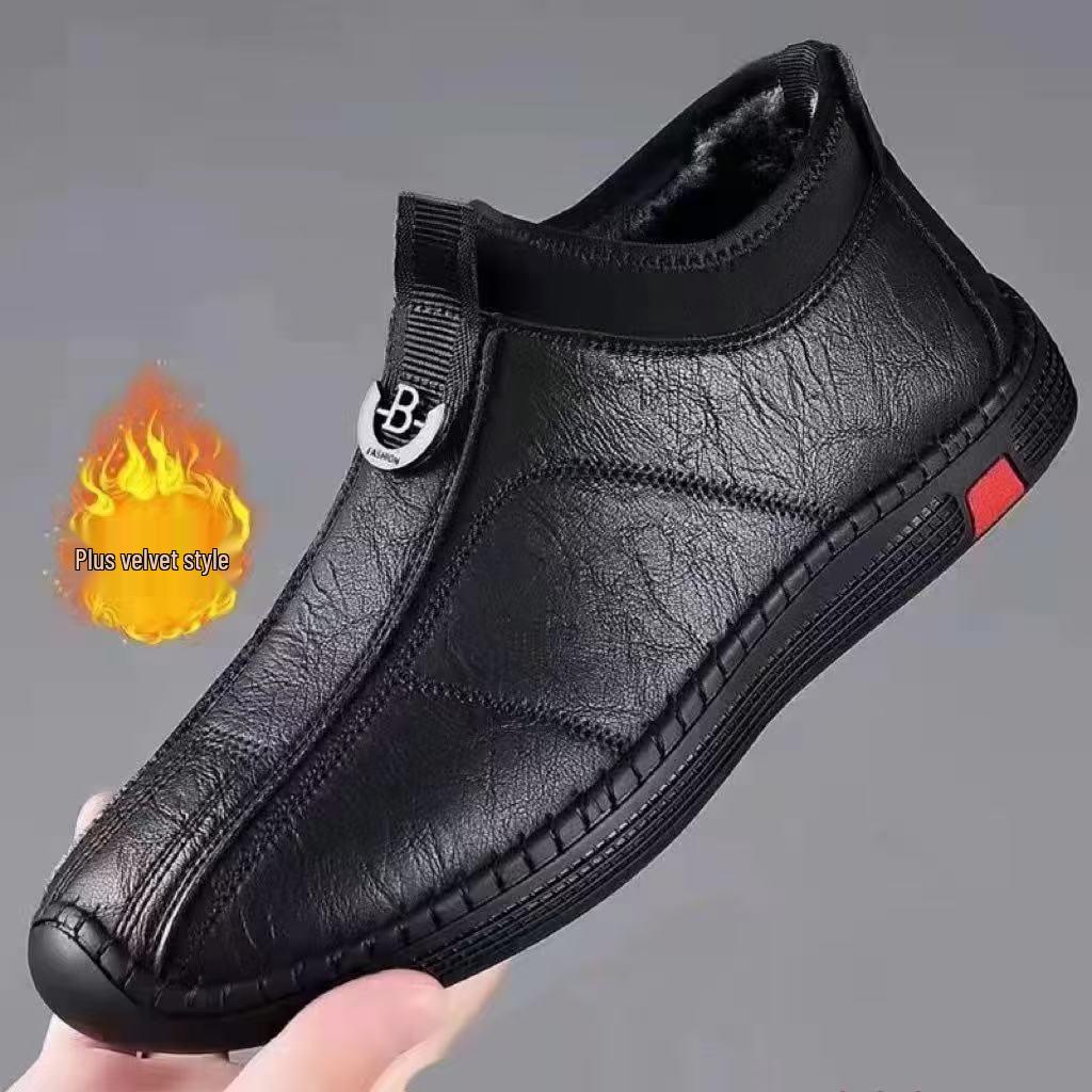 Мужские зимние ботинки Woodpecker с флисовой подкладкой - Теплые, с мягкой подошвой, повседневная кожаная обувь средней высоты для пап