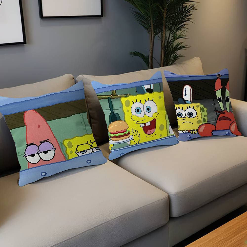 Cartoon S-Sponge-B-Bob Pillow Cushion Cover Pillowcase Living Room Sofa Home Decor