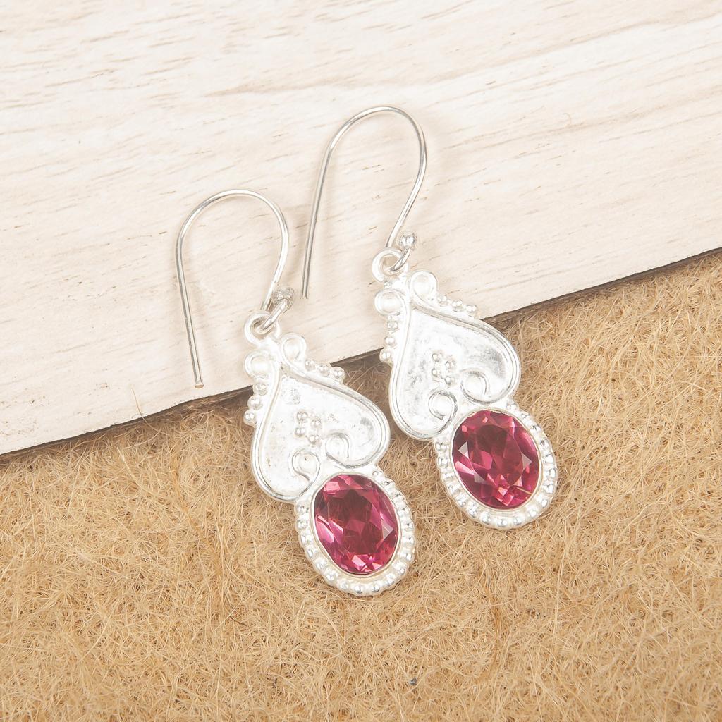 Pink Tourmaline Gemstone Jewelry, 925 Solid Sterling Silver Earrings, Handmade Gorgeous Silver Jewelry For Gift