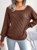 Women Warm Knitted Sweater Autumn Winter Casual Square Collar Studded Button Twist Knit Pullover Jumpers