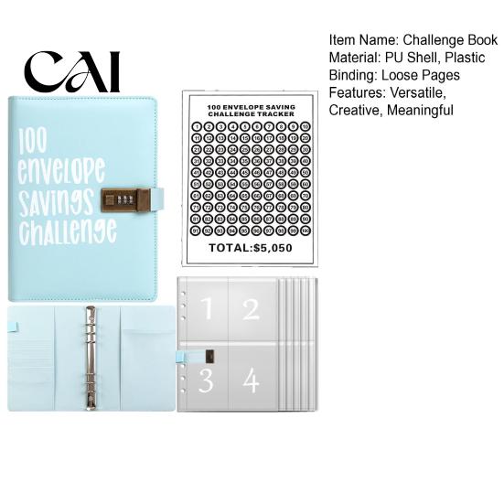 100-day Saving Challenge 100 Envelope Savings Kit PU Binder with Numbered Pockets Money Game And Progress Trackers A5 Budget Planner for