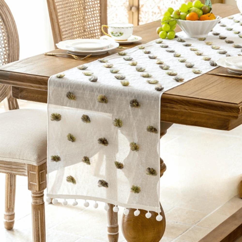 with 3D Pom-poms Lace Table Runner Nordic Style Table Linen Dining Table Cloth Party