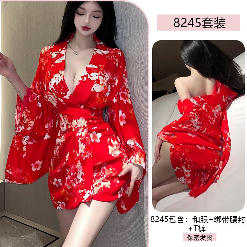 Сексуальное нижнее белье чистая похоть сексуальное японское кимоно с цветущей вишней горячая униформа соблазнительный пижамный комплект без бремени