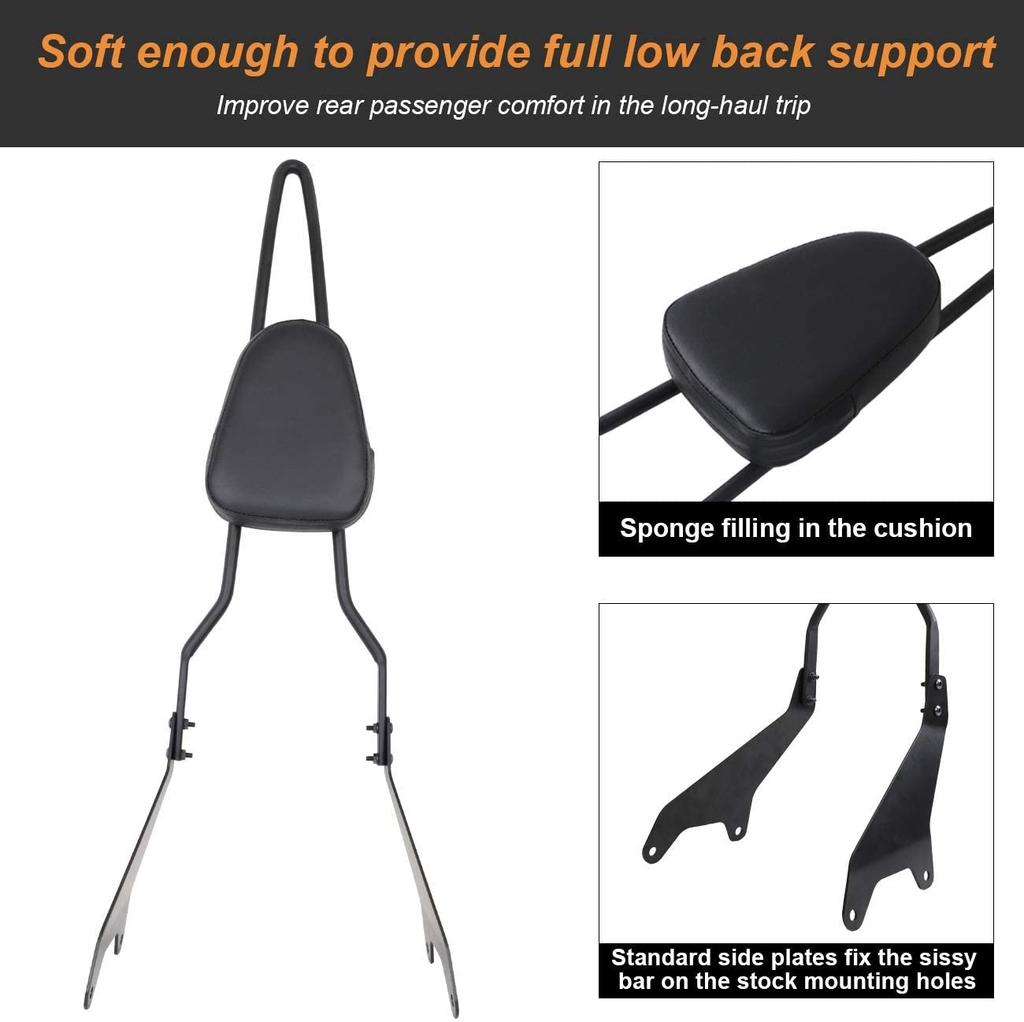Motorcycle Rear Passenger Seat With Detachable Backrest Bar+Cushion Motor Accessories