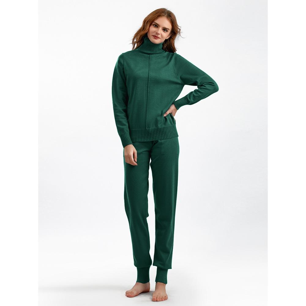 QICED Повседневный и модный осенне-зимний трикотажный комплект из двух предметов с высоким воротом и однотонным свитером