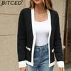 BITCED Premium Jacket Autumn Casual Colour-Block V-Neck Knitted Cardigan
