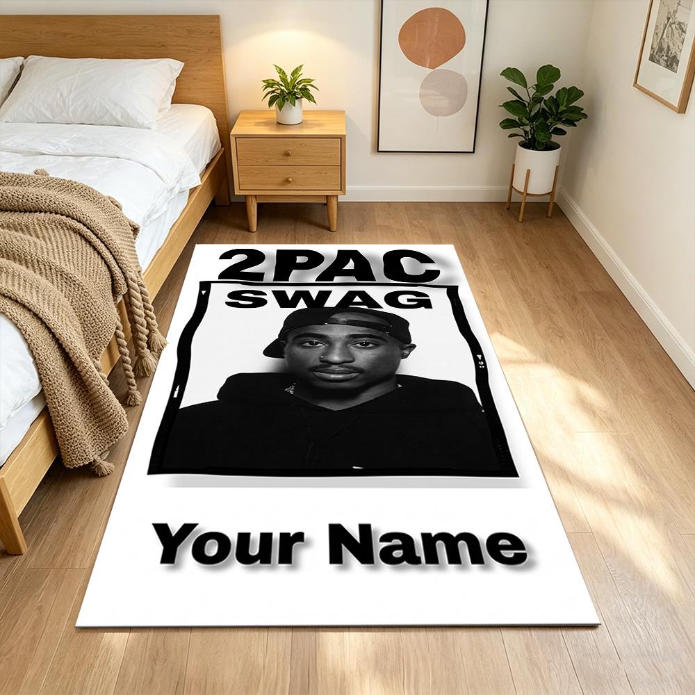 2pac Customize Your Name Floor Mat Design for Foyer Entryway Playrooms Kitchen Anti-slip Rug Anime Office Decor Spiritual Gift