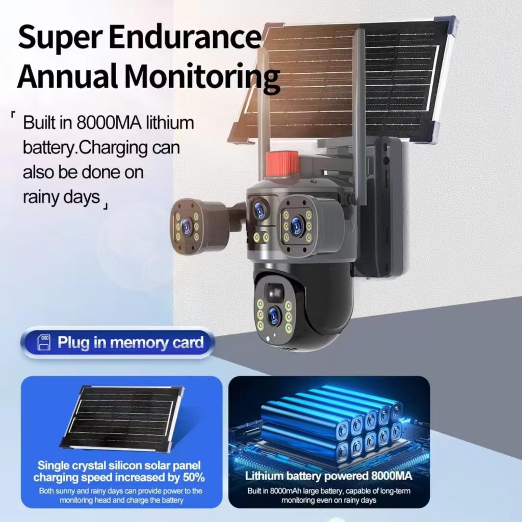 LS VISION V380PRO 4G Multi-Lens 3 Screen 12MP HD PIR Human Detection Outdoor Waterproof Ptz Cctv Ip Wifi Security 4g Sim Card Solar Panel Camera