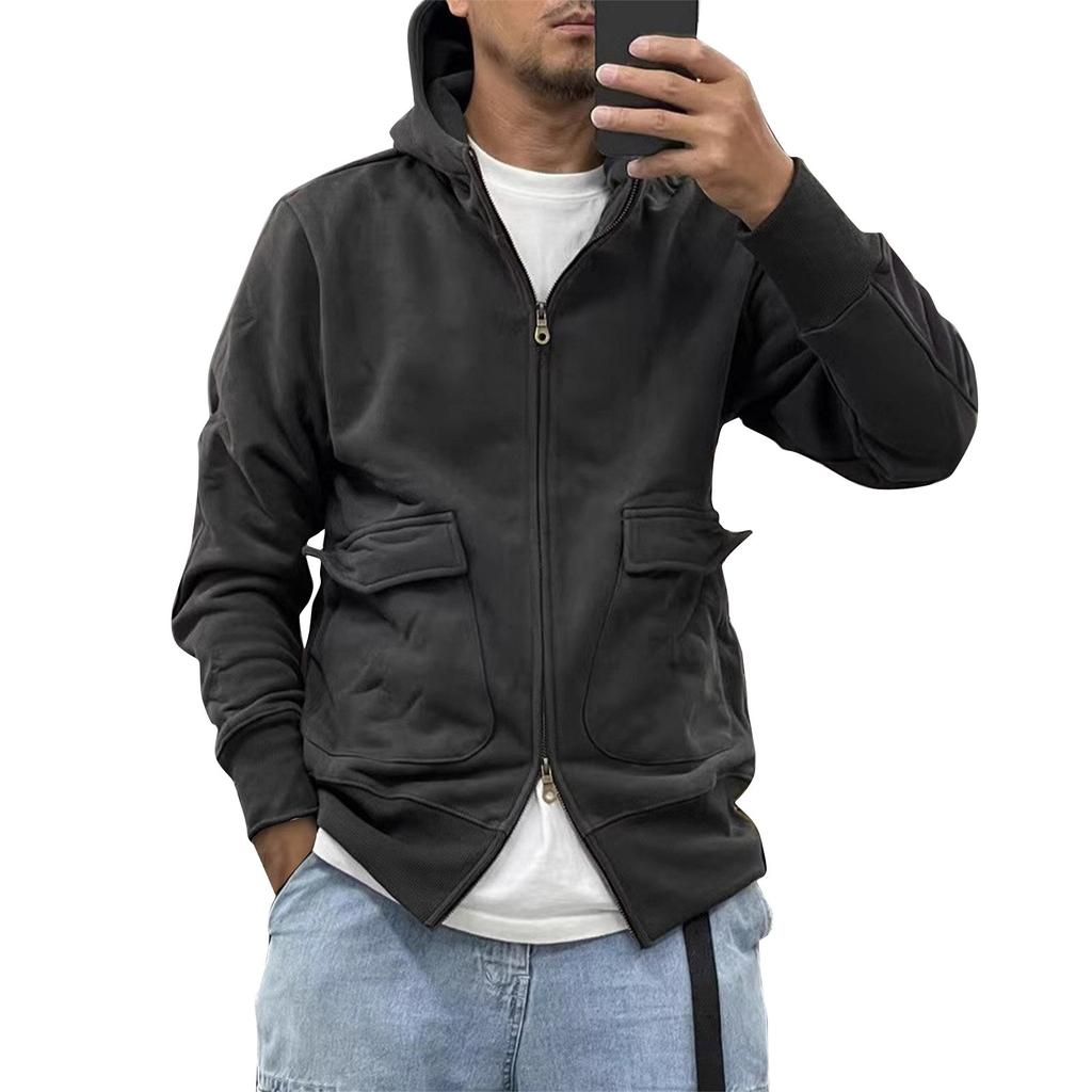 Мужская зимняя однотонная куртка с капюшоном на молнии, мужская повседневная куртка из утолщенного бархата