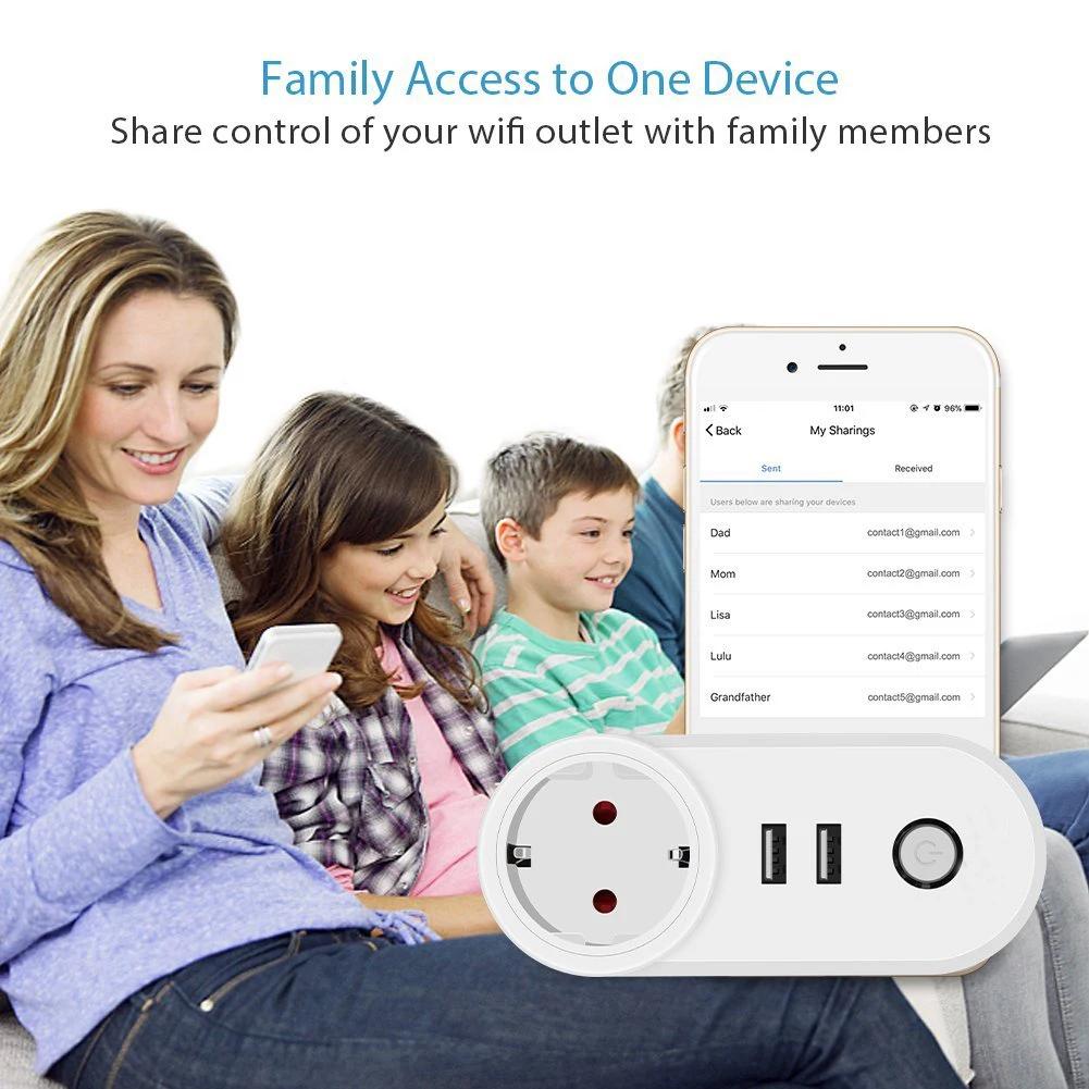 Адаптер питания Smart Power Plug WiFi Электрическая розетка ЕС США Австралия Великобритания GE Гнездо USB Время Дистанционное управление с помощью приложения Smartlife Alexa Google Home