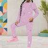 Girls Round Neck Long Sleeve Printed Light Purple Top And Fitted Pants Two Piece Set