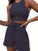 2026 New Summer Sleeveless Waffle Knit 2-Piece Set Women's Solid Color Vest Casual Short Outfit Breathable Comfortable Lounge Wear