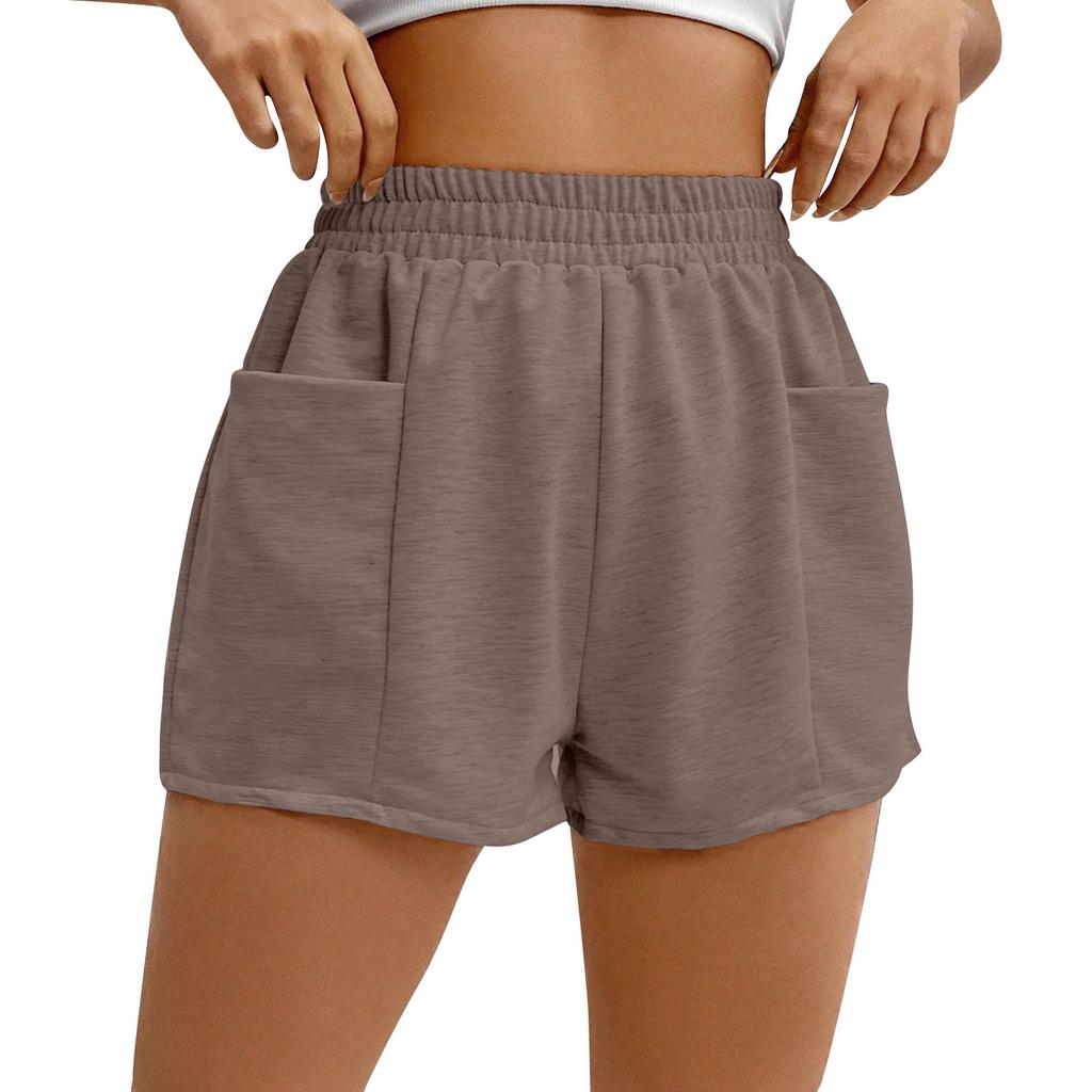 Women's Summer Elastic Waist Loose Wide Leg Solid Color Casual Sports Shorts
