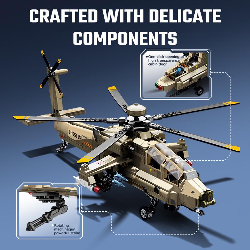 703pcs Military Series Z-21 Heavy Armed Helicopter Assemblage Building Blocks MOC Fighter, Aircraft Model Bricks Kids Toys
