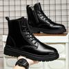 Martin Boots Men's Spring New High-top Platform Motorcycle Boots Black Leather Shoes Men's British Style Boots