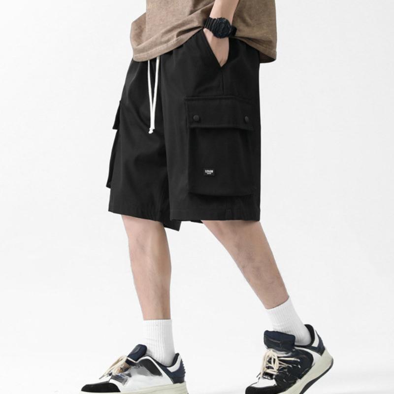 Мужские летние тонкие быстросохнущие однотонные шорты с множеством карманов, мужские свободные японские брюки с пятью точками большого размера